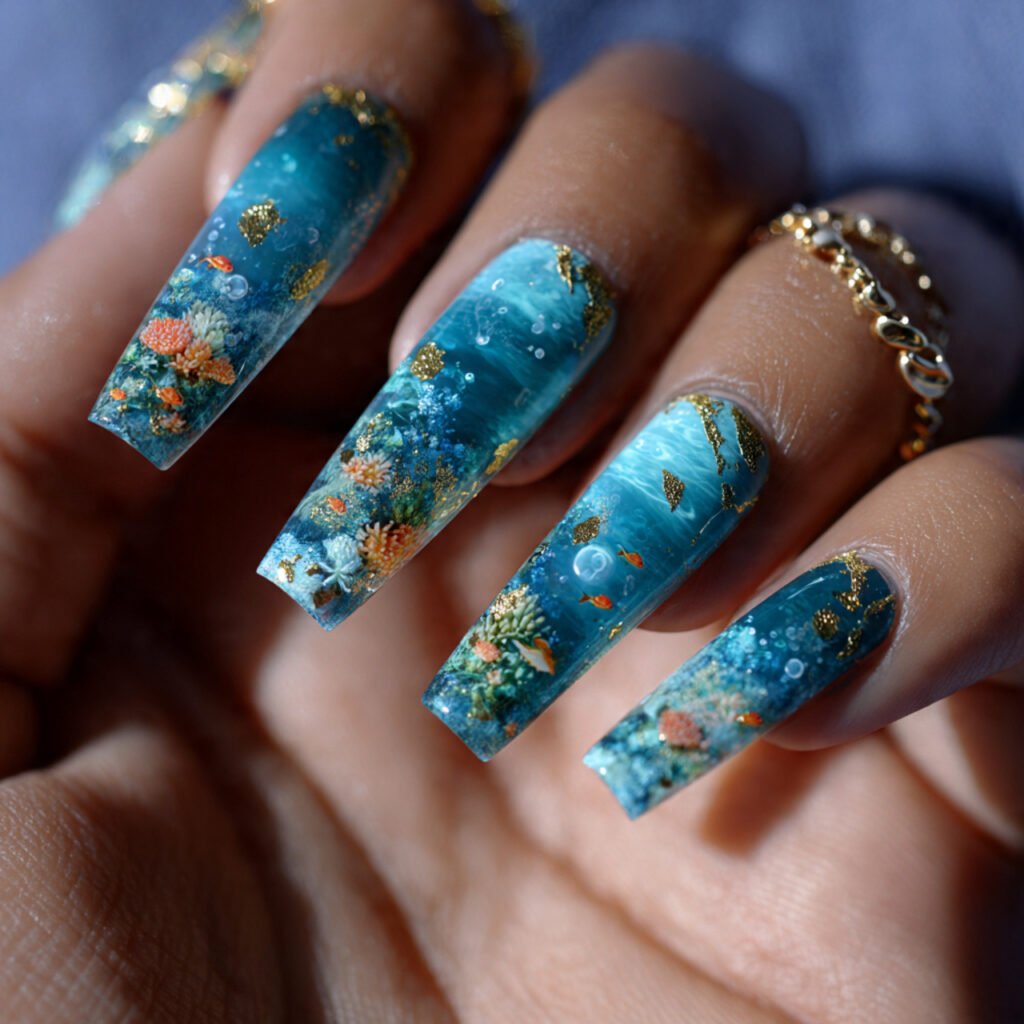 Underwater Seascape Nails Ideas