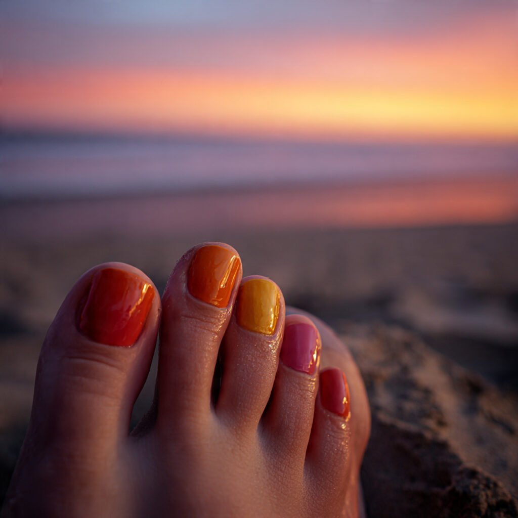 22 Best Summer Toe Nails Ideas for Every Vibe and Occasion 7 Warm Sunset Gradients
