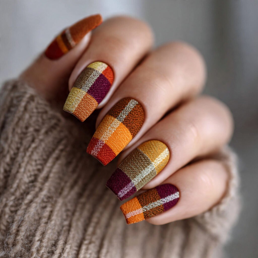 27 Stunning Thanksgiving Nail Ideas for a Festive Look 11 Cozy Plaid Nail Ideas