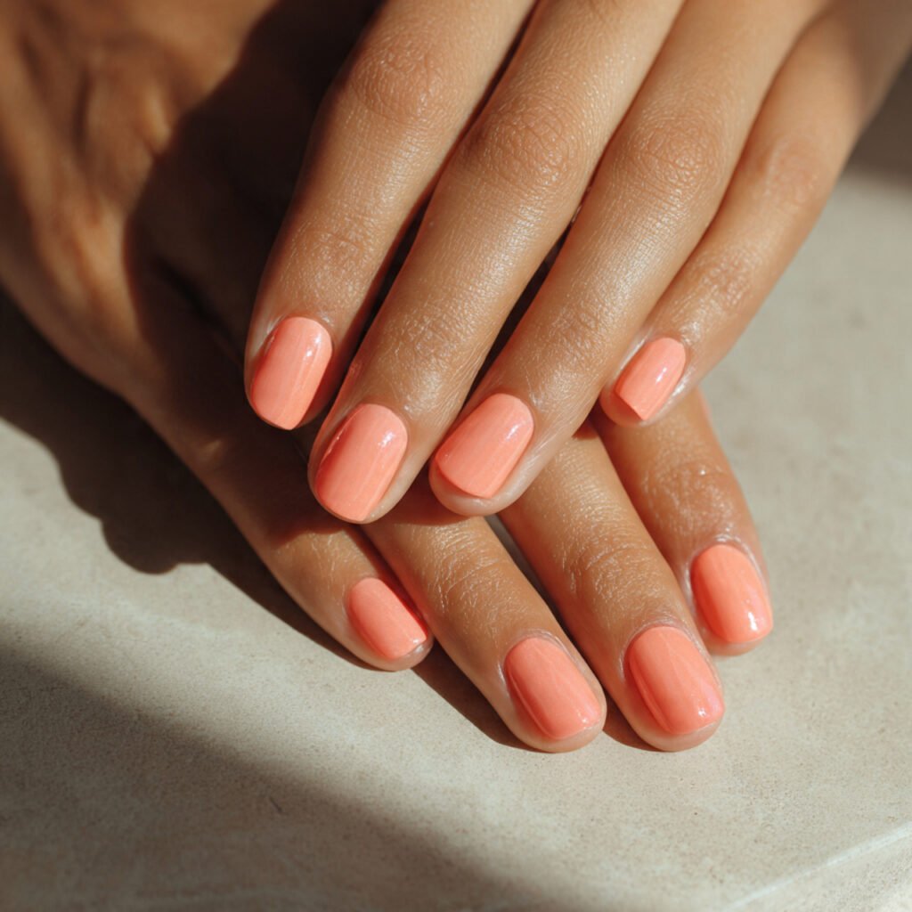 26 Summer Nails Simple Designs That Work for Any Occasion 12 Peach Glossy Nails