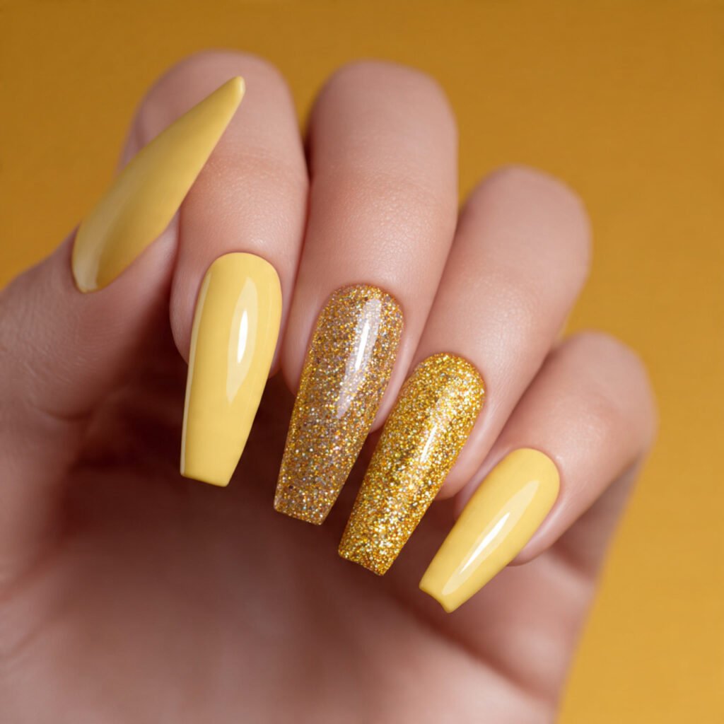 Yellow Glitter Nail Ideas