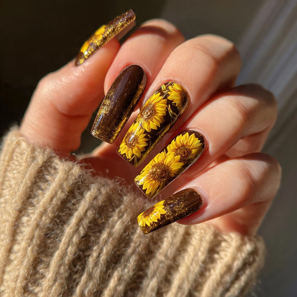 27 Stunning Thanksgiving Nail Ideas for a Festive Look 15 Sunflower Nail Ideas