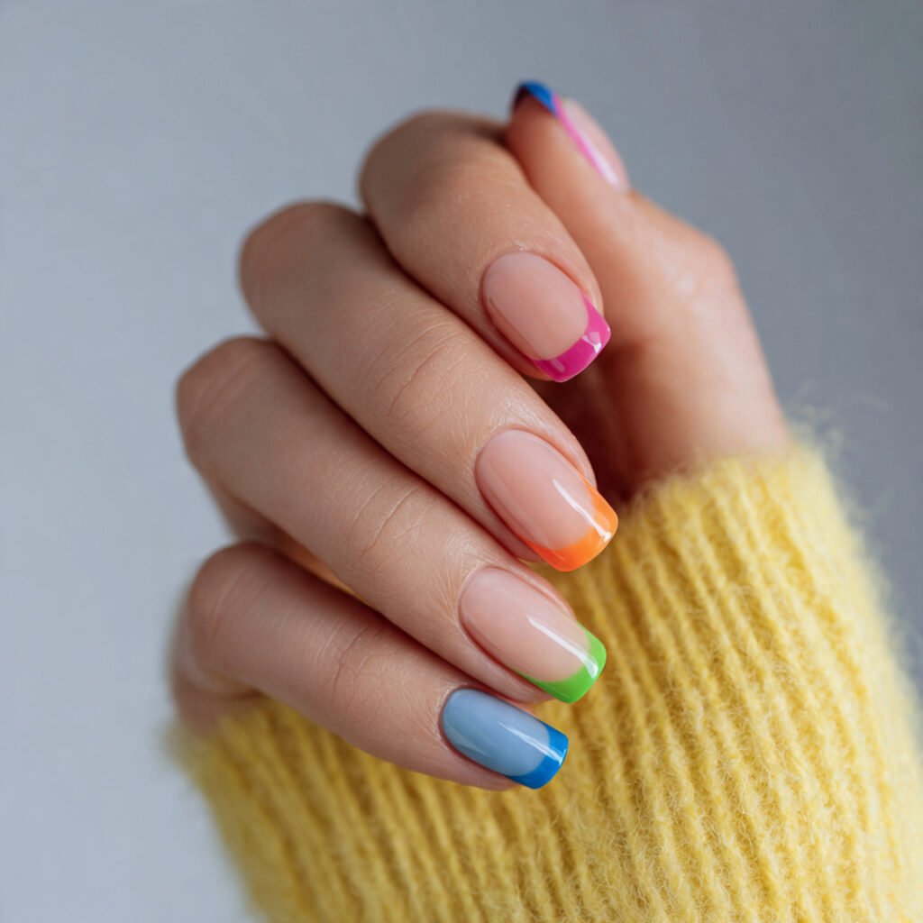 29 Best French Tip Nail Ideas That Go Way Beyond Basic White 16 Mismatched Color Tips