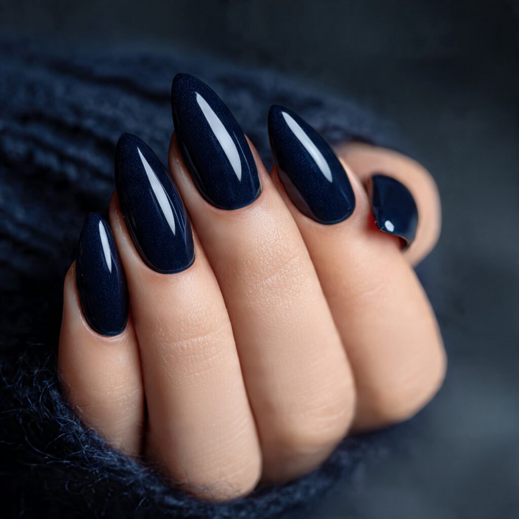 Midnight Blue Almond Nails