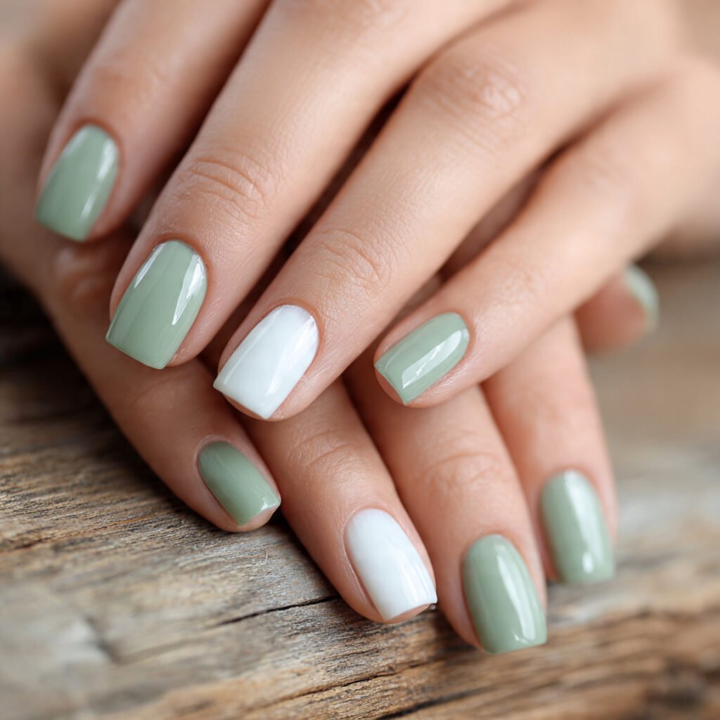 25 Awesome Summer Nails Square Designs That Make Every Outfit Better 15 Sage and White Combo