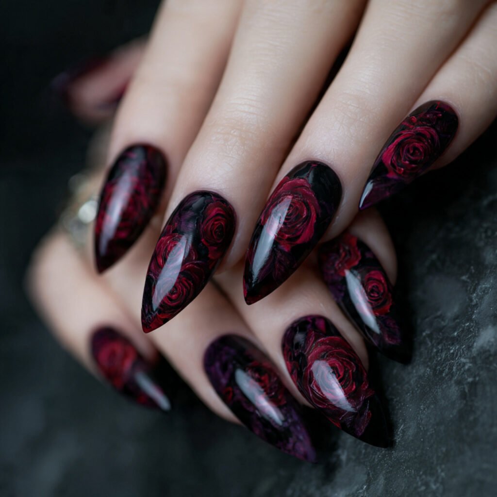 30 Best Dark Nail Ideas for Every Shade of Mysterious 19 Gothic Floral Nails Ideas