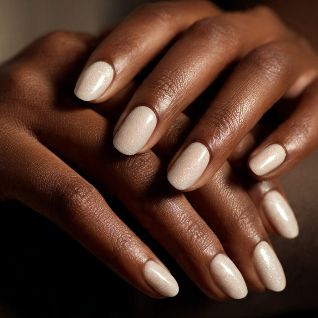 Off-White Nails With Subtle Shimmer