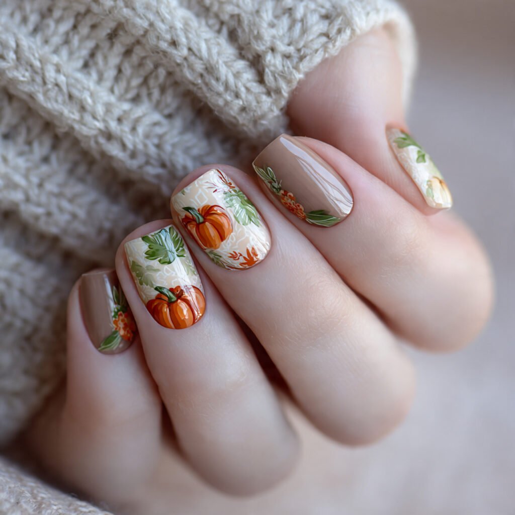 27 Stunning Thanksgiving Nail Ideas for a Festive Look 17 Pumpkin Patch Nail Ideas
