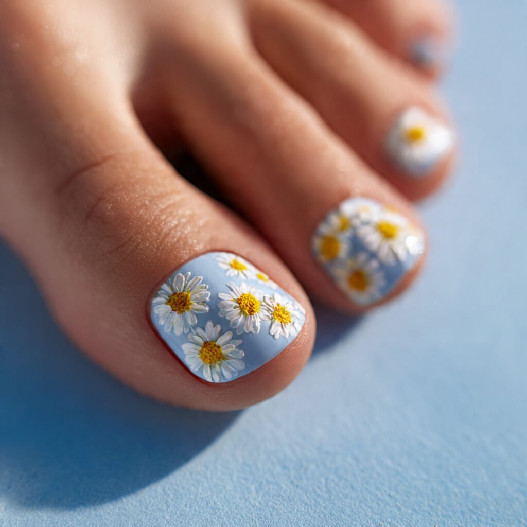 22 Best Summer Toe Nails Ideas for Every Vibe and Occasion 15 Sweet and Simple Daisy Prints