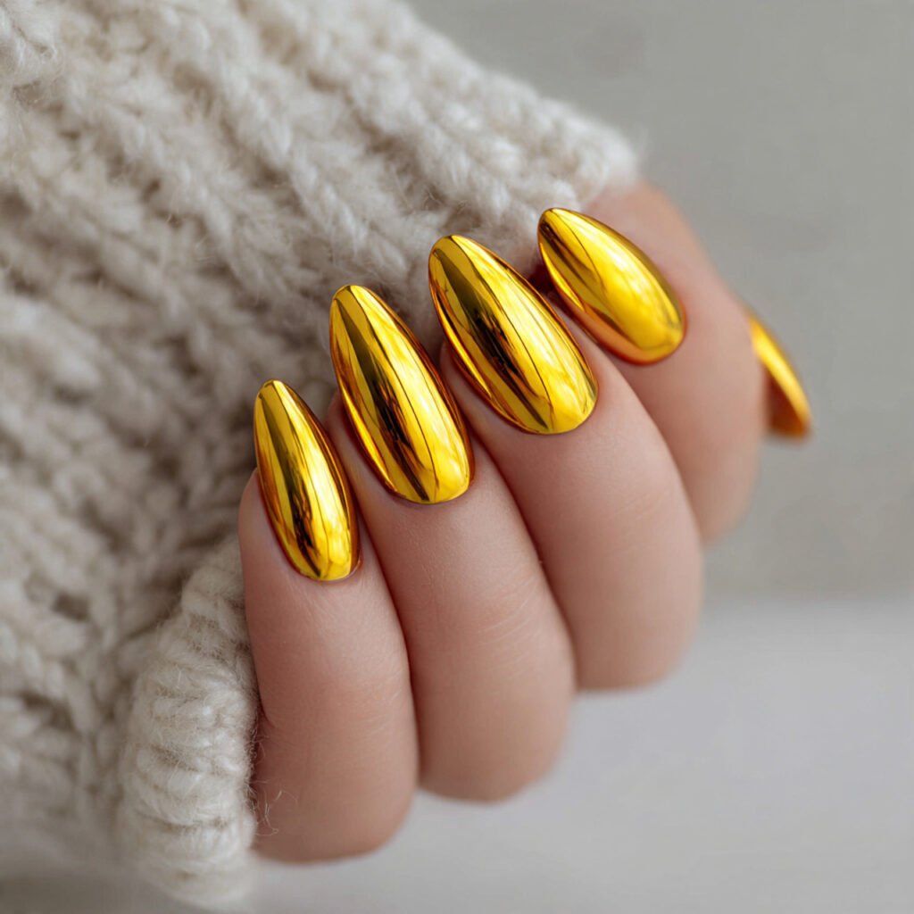 Yellow Chrome Nail Ideas