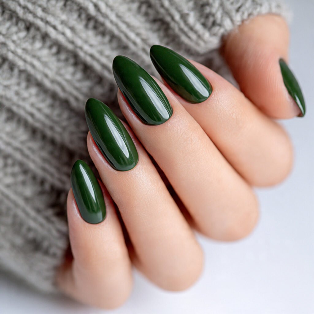 27 Stunning Thanksgiving Nail Ideas for a Festive Look 19 Dark Forest Green Nail Ideas