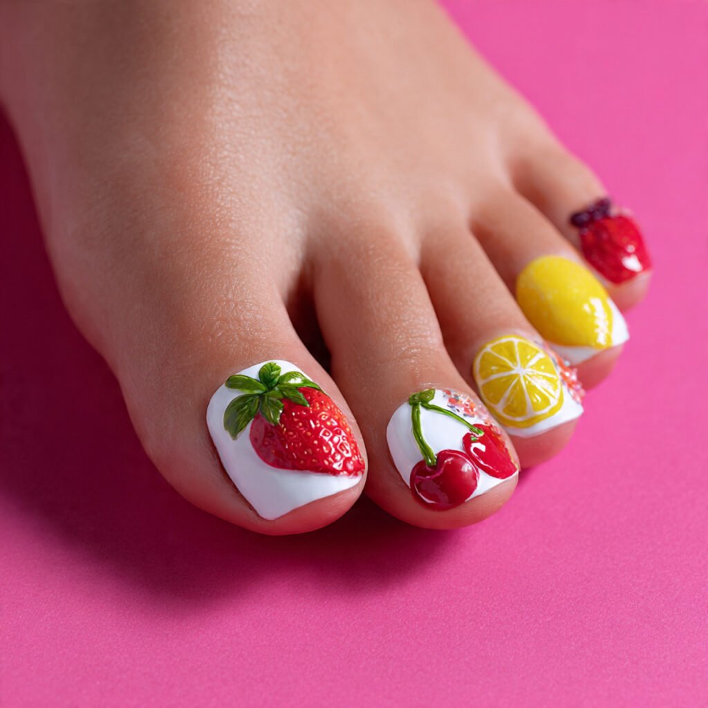 22 Best Summer Toe Nails Ideas for Every Vibe and Occasion 17 Fruity and Colorful Designs