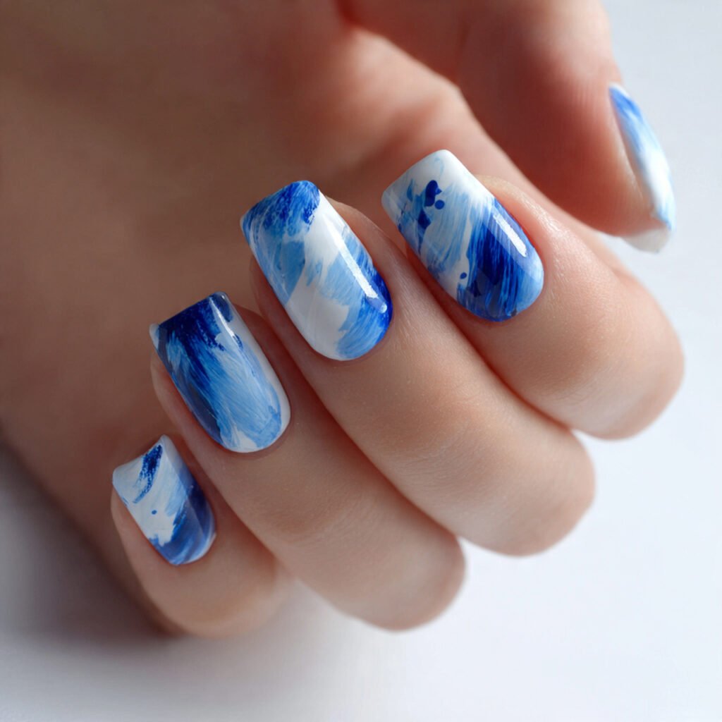 Blue Abstract Art Nails