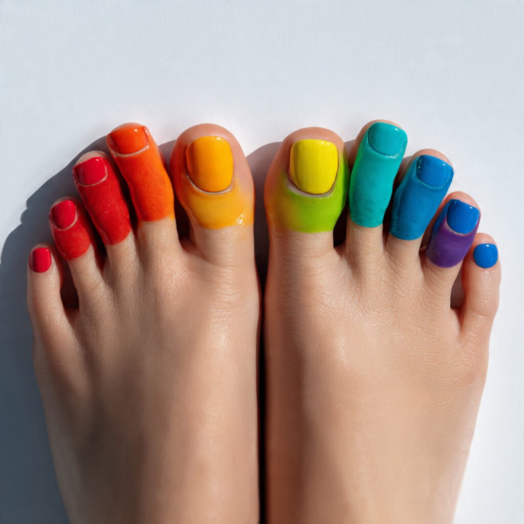 22 Best Summer Toe Nails Ideas for Every Vibe and Occasion 18 Cheerful Rainbow Colors