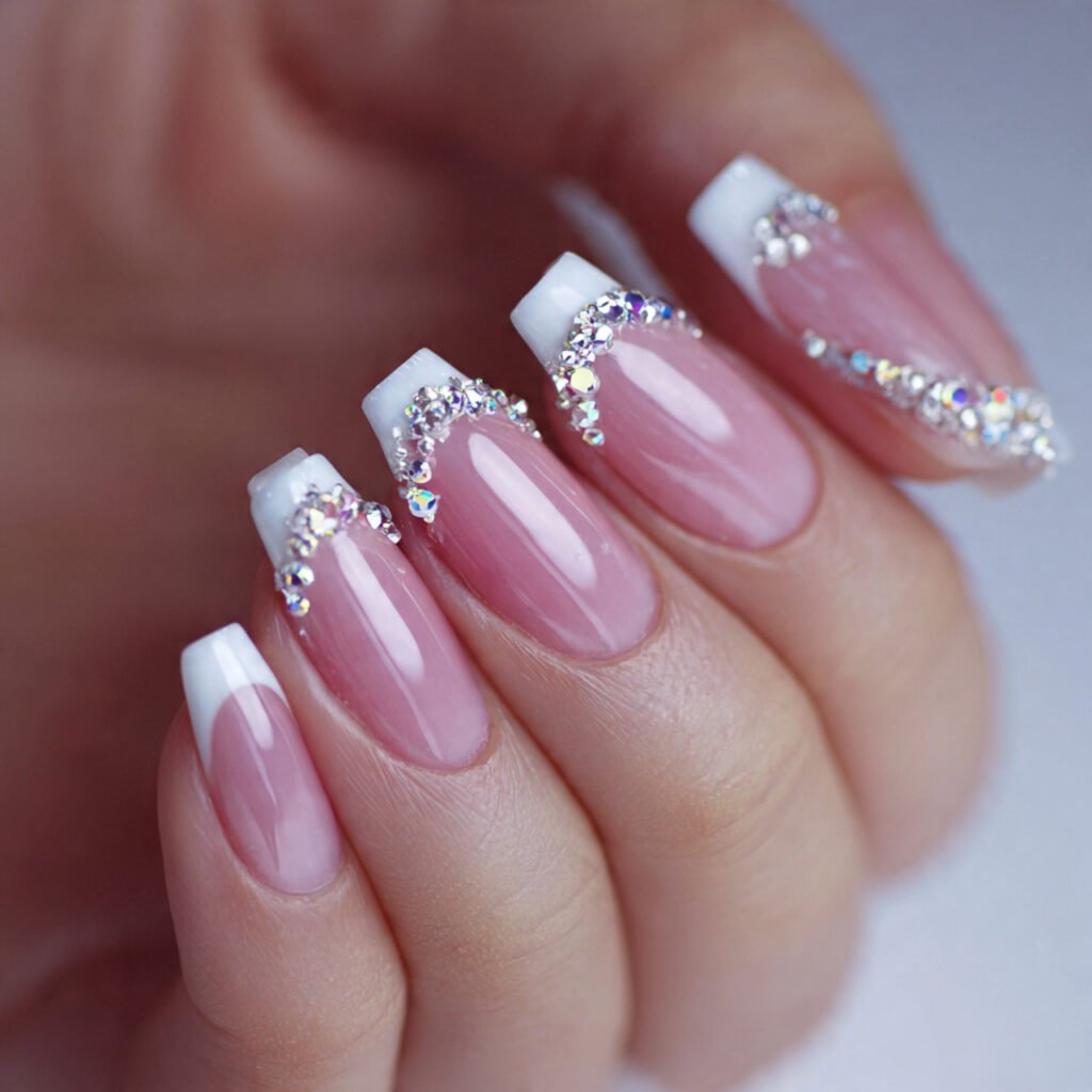 29 Best French Tip Nail Ideas That Go Way Beyond Basic White 24 Rhinestone Lined French Tip