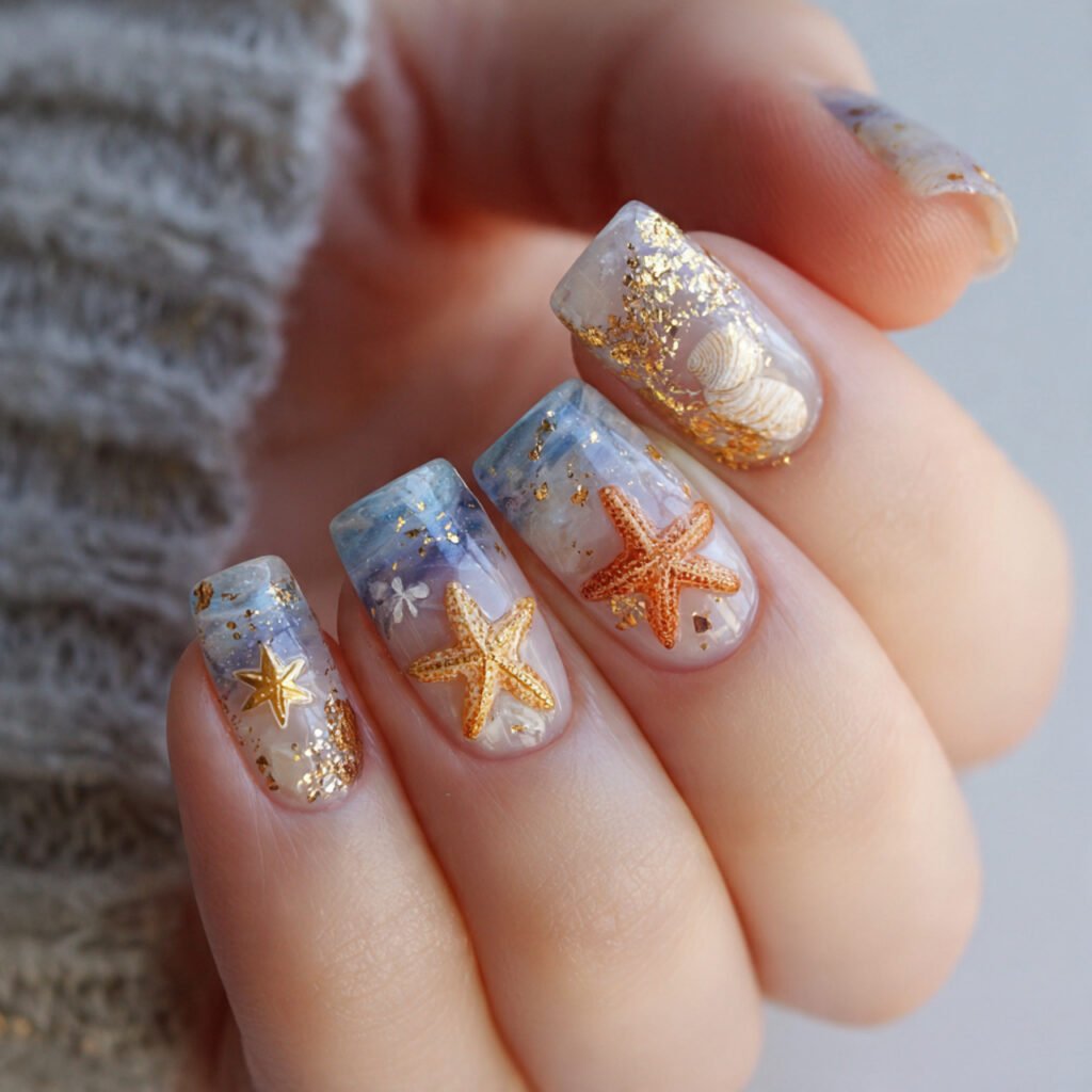 29 Fresh Summer Nails Ideas That Are Trending Right Now 25 Starfish and Sea Nails Ideas