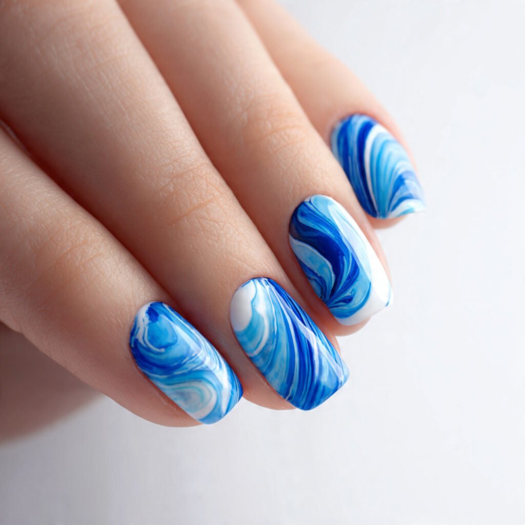 Blue Swirl Nail Design