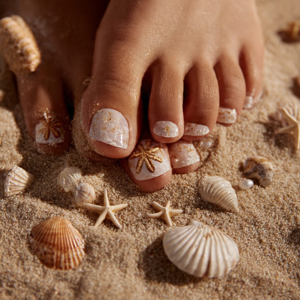 22 Best Summer Toe Nails Ideas for Every Vibe and Occasion 20 Seashell and Starfish Accents