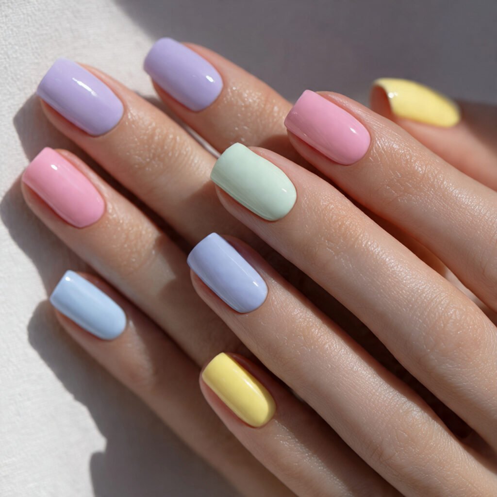 25 Awesome Summer Nails Square Designs That Make Every Outfit Better 24 Pastel Multicolor Set