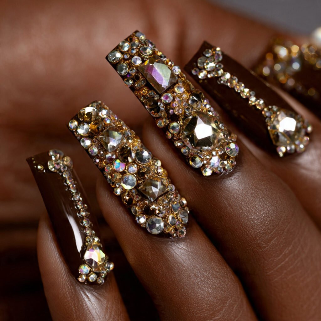 27 Gorgeous Nail Ideas for Black Women You Will Love 26 Rhinestone Nail Ideas