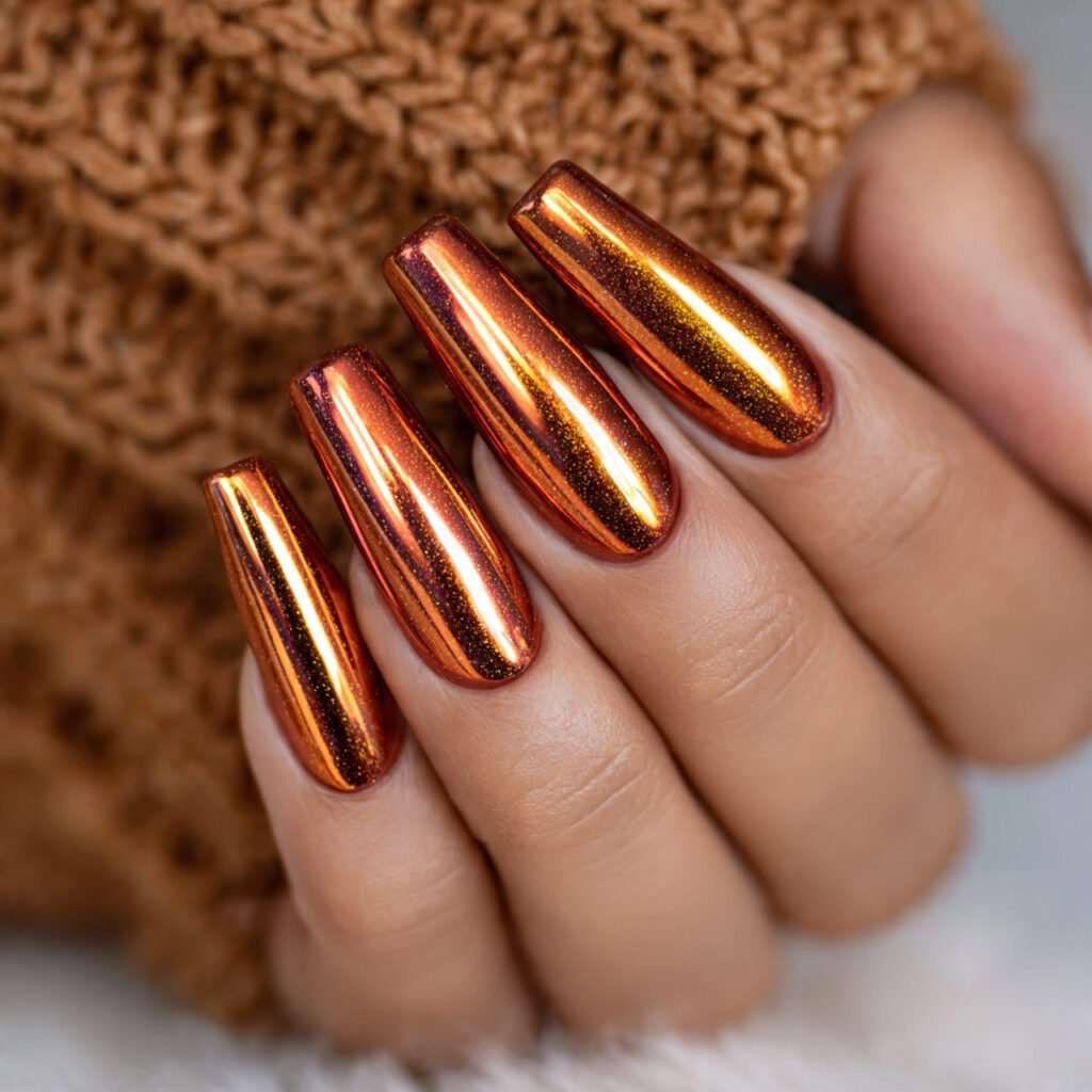 27 Stunning Thanksgiving Nail Ideas for a Festive Look 27 Copper Metallic Nail Ideas