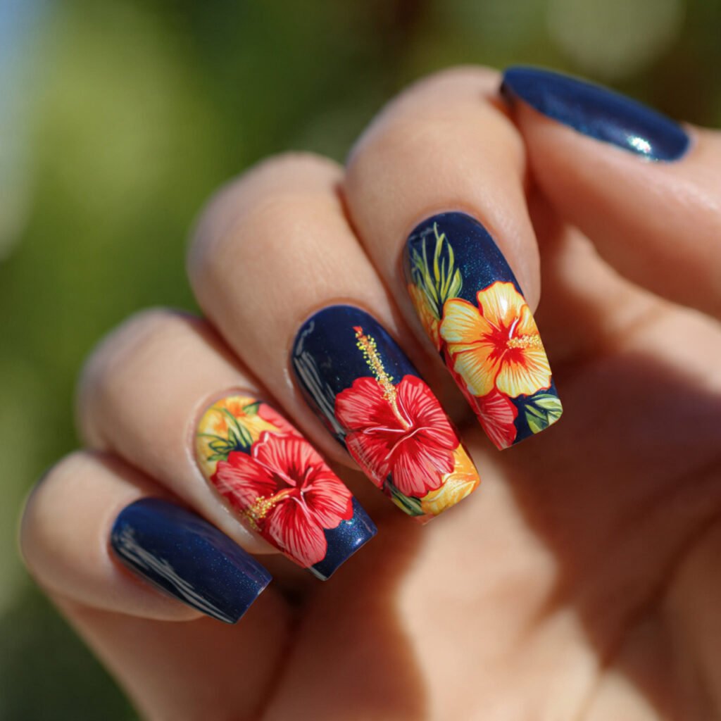 29 Fresh Summer Nails Ideas That Are Trending Right Now 29 Hibiscus Flower Nails Ideas