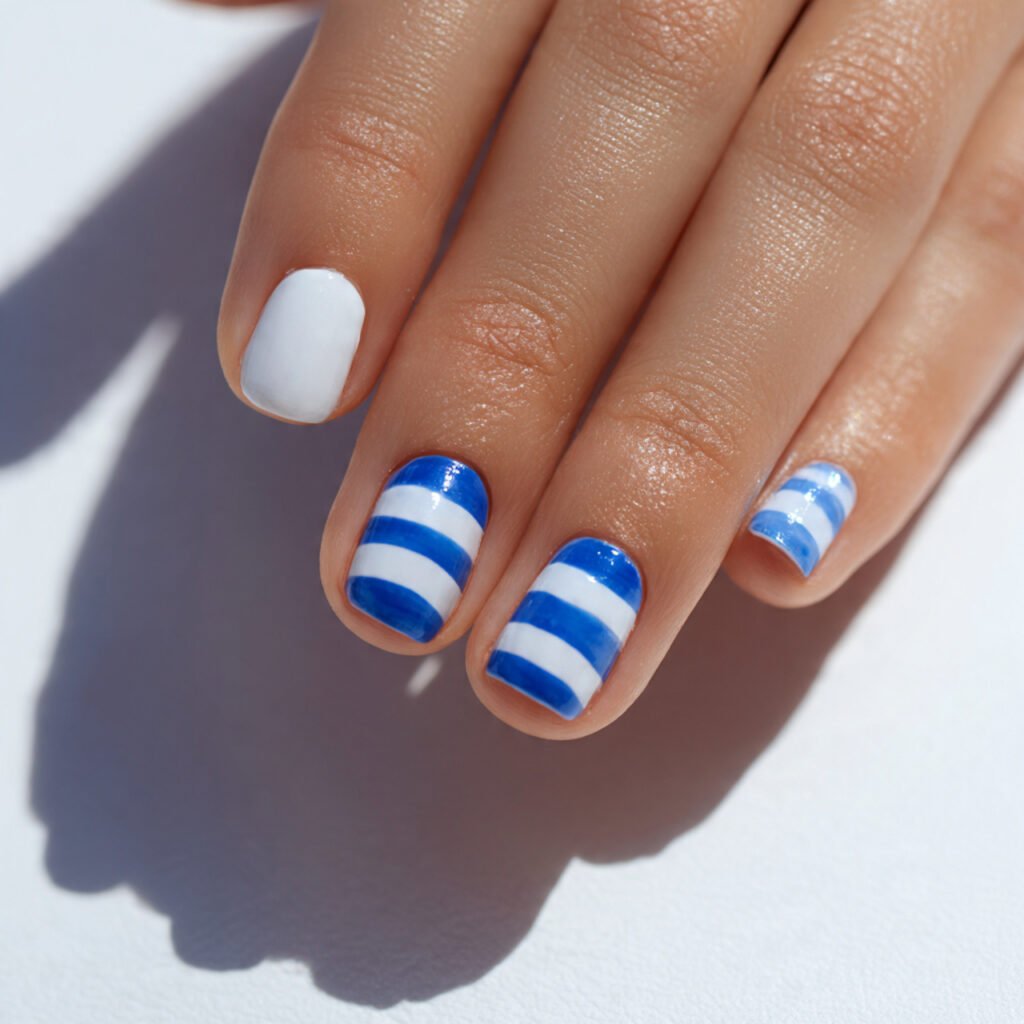 Blue and White Nail Art