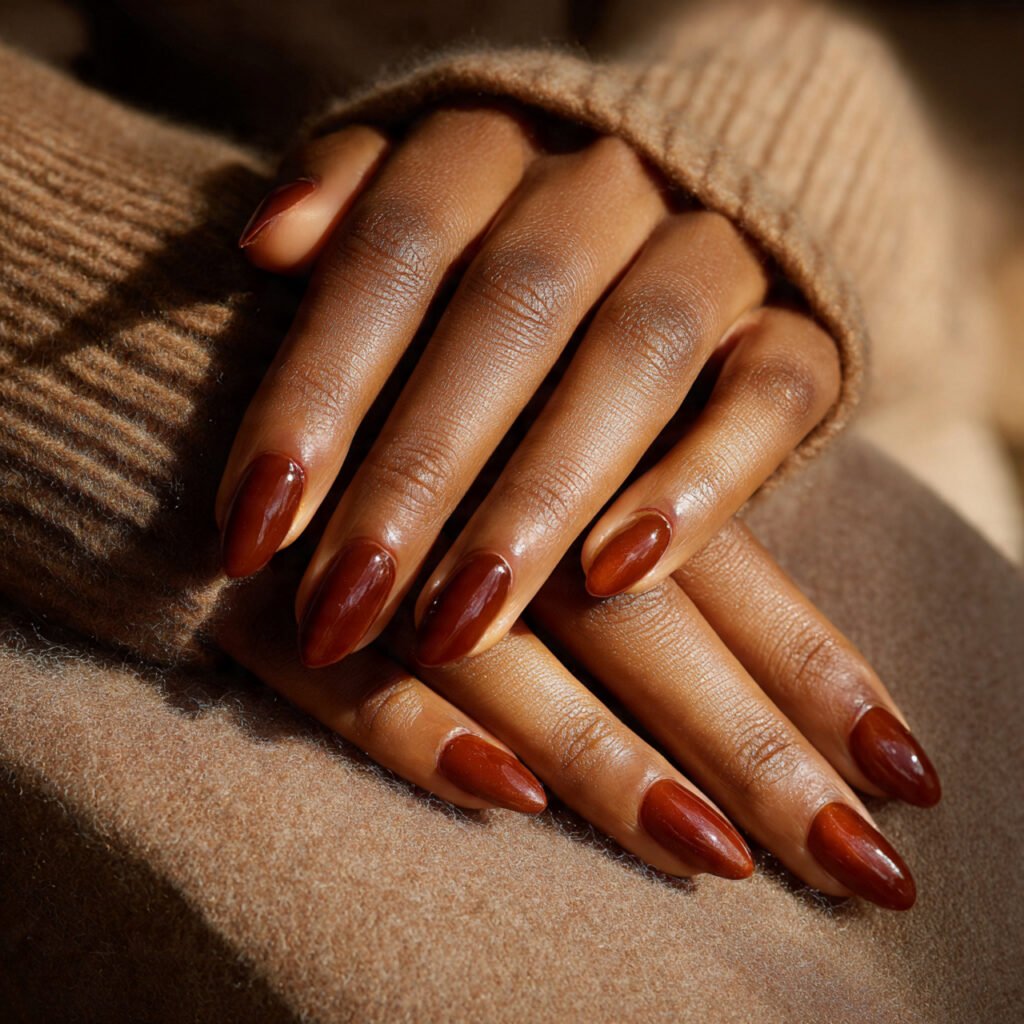 29 Fall Nail Ideas for Black Women From Burgundy to Gold Chrome 17 Amber Glazed Nail Ideas