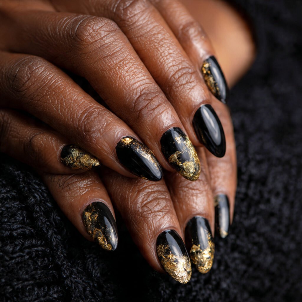 29 Fall Nail Ideas for Black Women From Burgundy to Gold Chrome 14 Black and Gold Nail Ideas