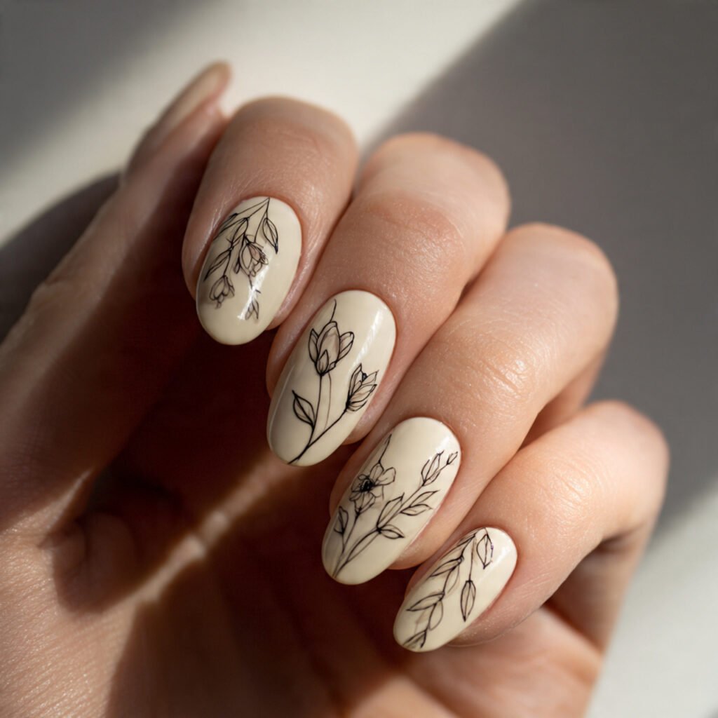 25 Spring Nails 2026 Ideas Flowers From Daisies to Dark Florals 12 Botanical Line Art Nail Ideas for Spring 2026