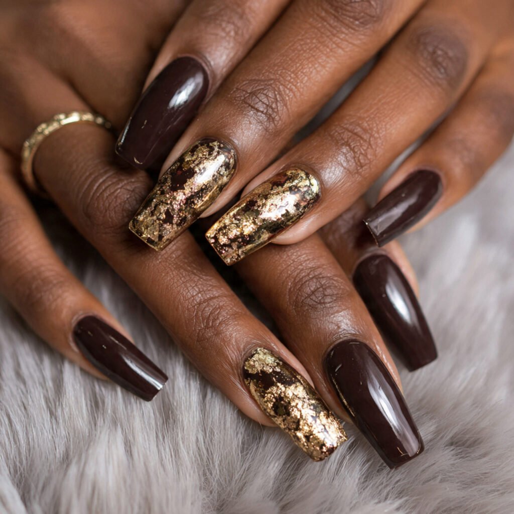 29 Fall Nail Ideas for Black Women From Burgundy to Gold Chrome 22 Bronze Foil Nail Ideas