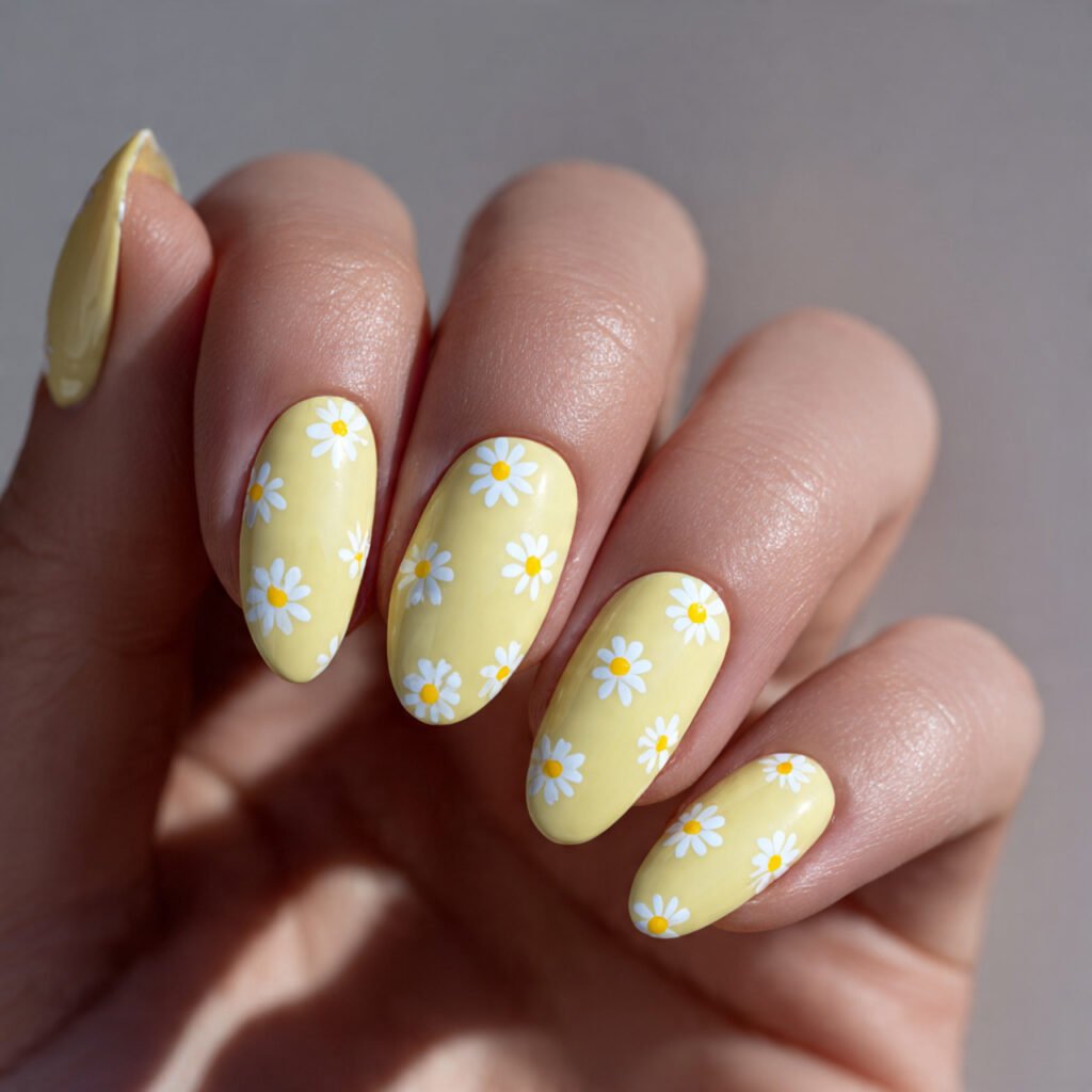 28 Fresh Butter Yellow Nail Ideas Every Nail Lover Needs to See 10 Butter Yellow Daisy Nail Ideas