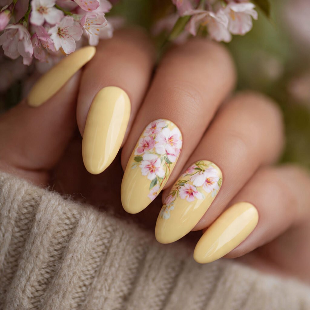 28 Fresh Butter Yellow Nail Ideas Every Nail Lover Needs to See 4 Butter Yellow Floral Nail Ideas
