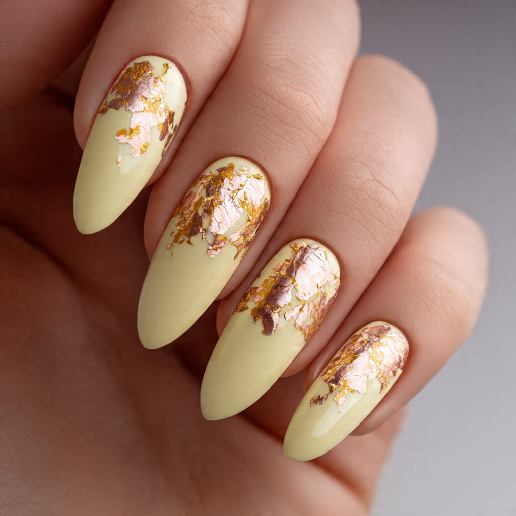 28 Fresh Butter Yellow Nail Ideas Every Nail Lover Needs to See 17 Butter Yellow Foil Nail Ideas