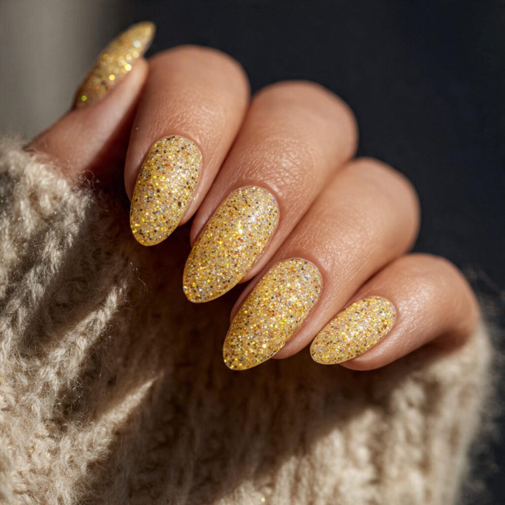 28 Fresh Butter Yellow Nail Ideas Every Nail Lover Needs to See 12 Butter Yellow Glitter Nail Ideas