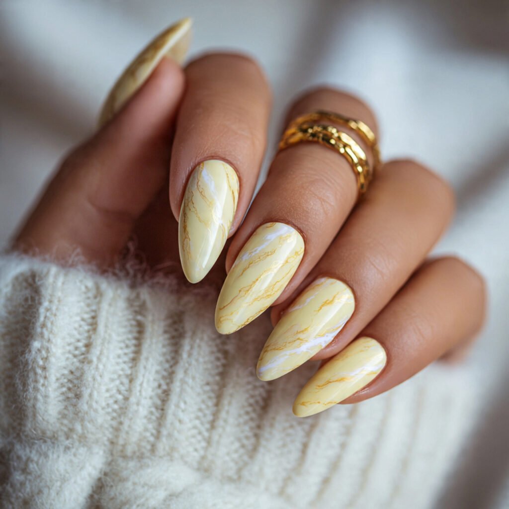 28 Fresh Butter Yellow Nail Ideas Every Nail Lover Needs to See 6 Butter Yellow Marble Nail Ideas