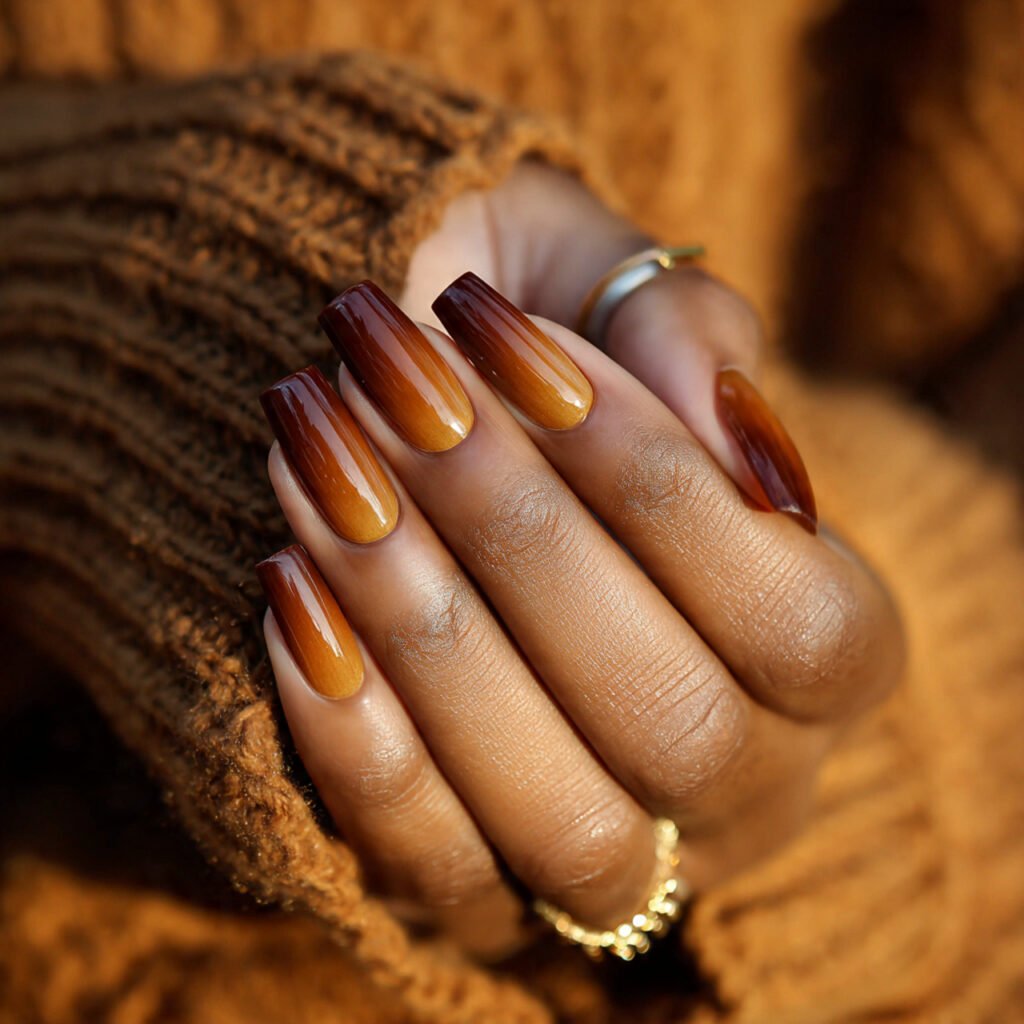 29 Fall Nail Ideas for Black Women From Burgundy to Gold Chrome 13 Caramel Ombre Nail Ideas