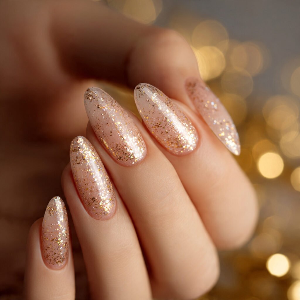27 Holiday Nail Ideas That Will Make Your Festive Season Shine 12 Champagne Glitter Nail Ideas