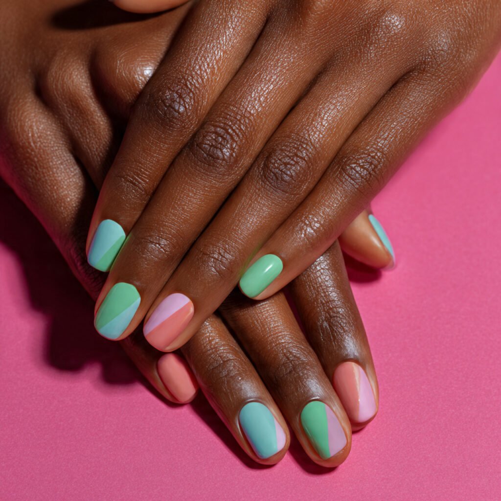 Color Block Gel Nail Ideas for Spring