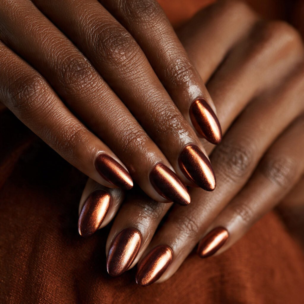 29 Fall Nail Ideas for Black Women From Burgundy to Gold Chrome 9 Copper Metallic Nail Ideas