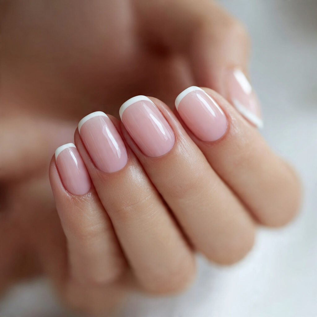 23 Square Nail Ideas You’ll Want to Copy This Season 2 crisp white french tips on a natural pink base glo