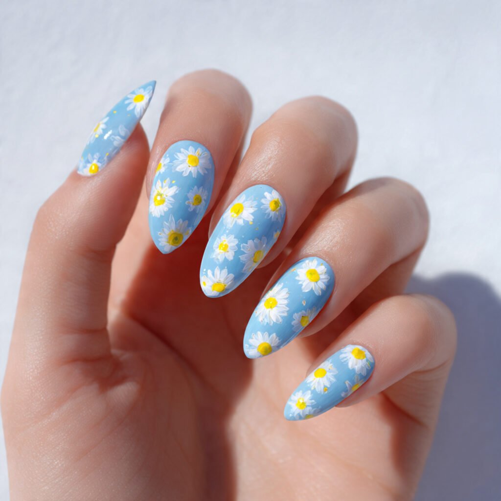 28 Easter Nail Ideas Spring Almond Looks You Will Obsess Over 10 Daisy Almond Nail Ideas