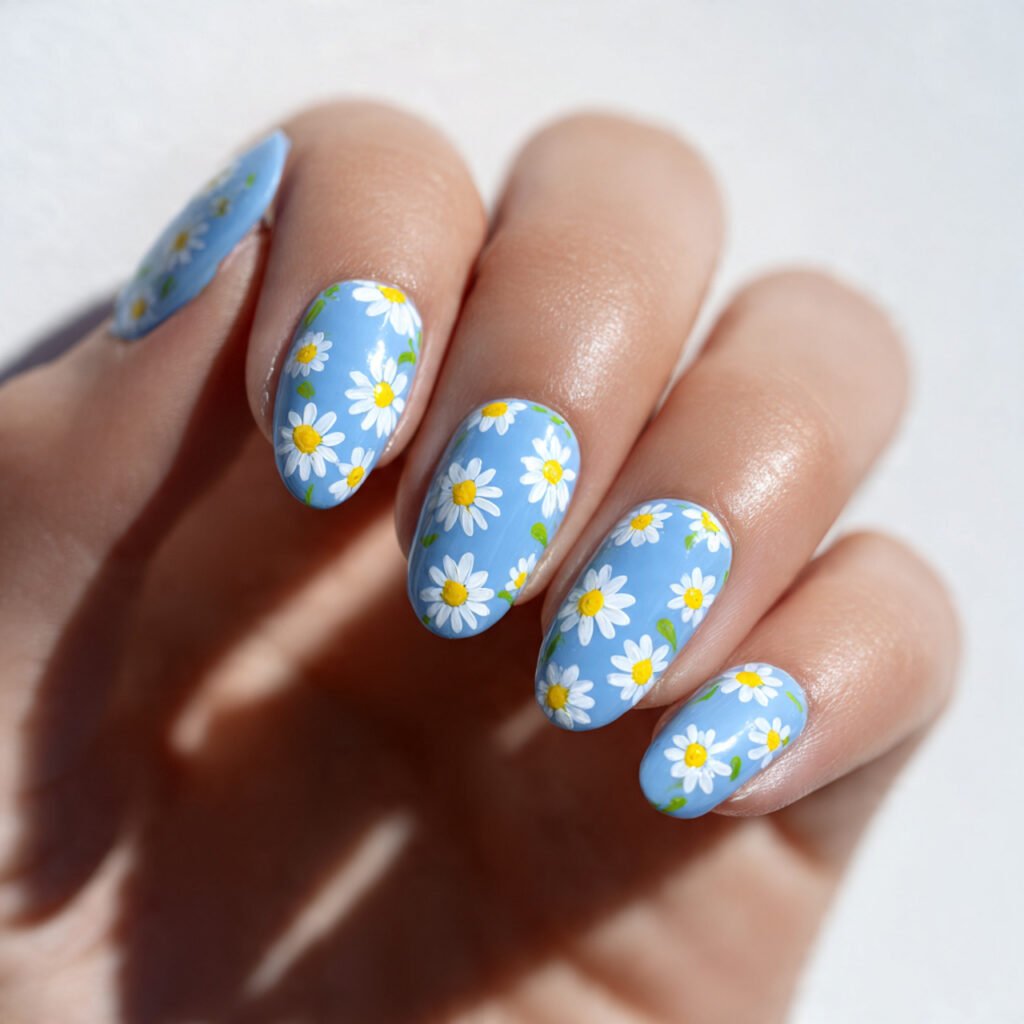 25 Spring Nails 2026 Ideas Flowers From Daisies to Dark Florals 2 Daisy Chain Nail Ideas for Spring 2026