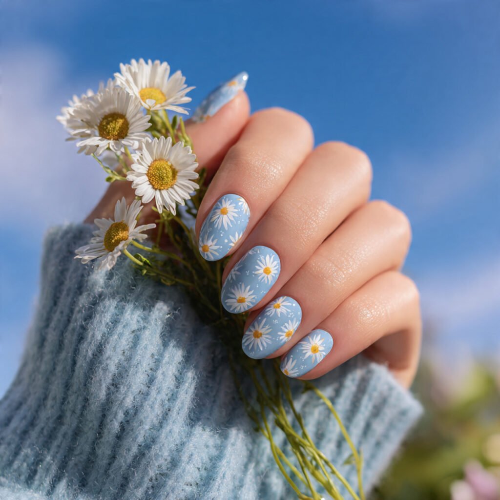 Daisy Gel Nail Ideas for Spring