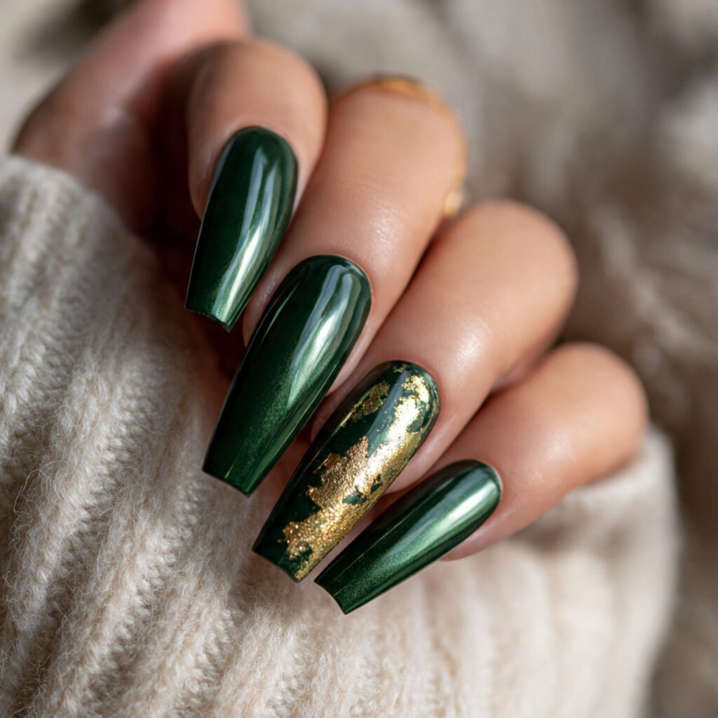 27 Holiday Nail Ideas That Will Make Your Festive Season Shine 17 Dark Green Holiday Nail Ideas