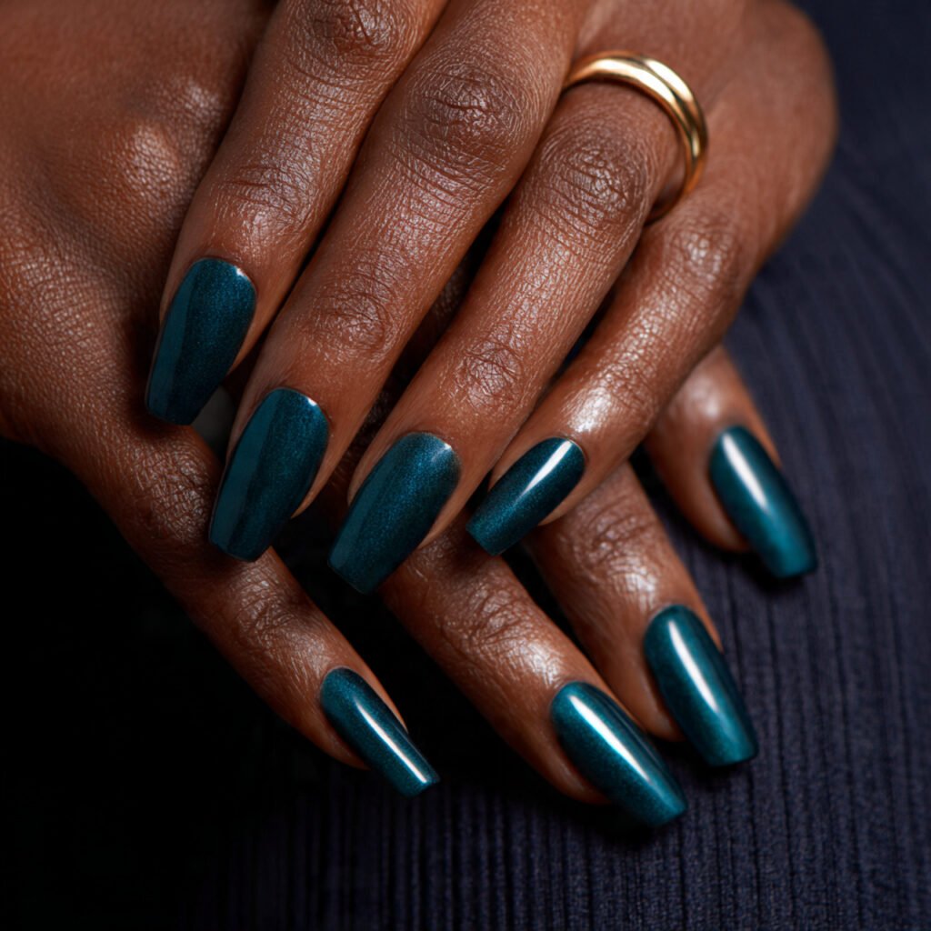29 Fall Nail Ideas for Black Women From Burgundy to Gold Chrome 18 Deep Teal Fall Nail Ideas