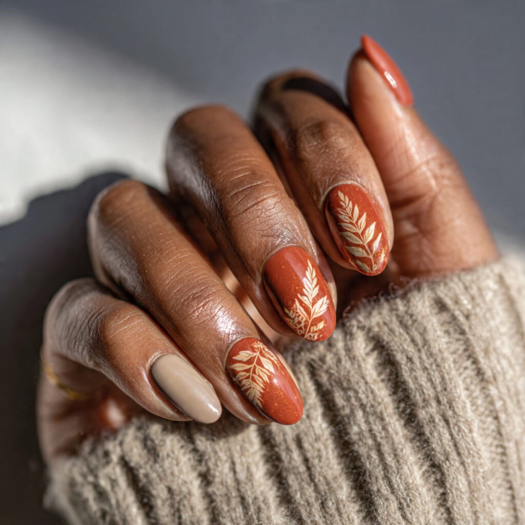 29 Fall Nail Ideas for Black Women From Burgundy to Gold Chrome 19 Earthy Botanical Nail Ideas