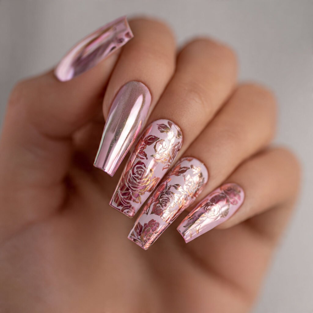 25 Spring Nails 2026 Ideas Flowers From Daisies to Dark Florals 24 Floral Chrome Nail Ideas for Spring 2026