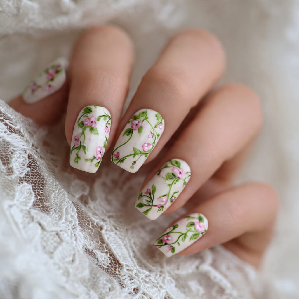 29 Best Easter Nail Ideas for a Fresh Spring Look 7 Delicate floral vines