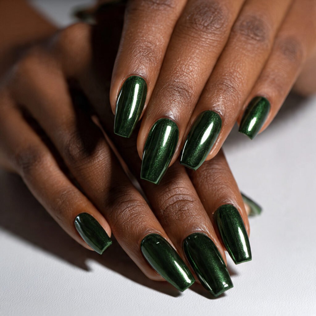 29 Fall Nail Ideas for Black Women From Burgundy to Gold Chrome 7 Forest Green Fall Nail Ideas